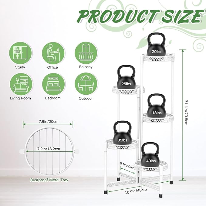 iDavosic.ly Plant Stand Indoor Outdoor, 5 Tier Corner Metal Flower Display Holder Shelf, Easy Assembly Folding Tall Orchid Rack for Patio Balcony Porch Garden Living Room House, Wrought Iron - White iDavosicly