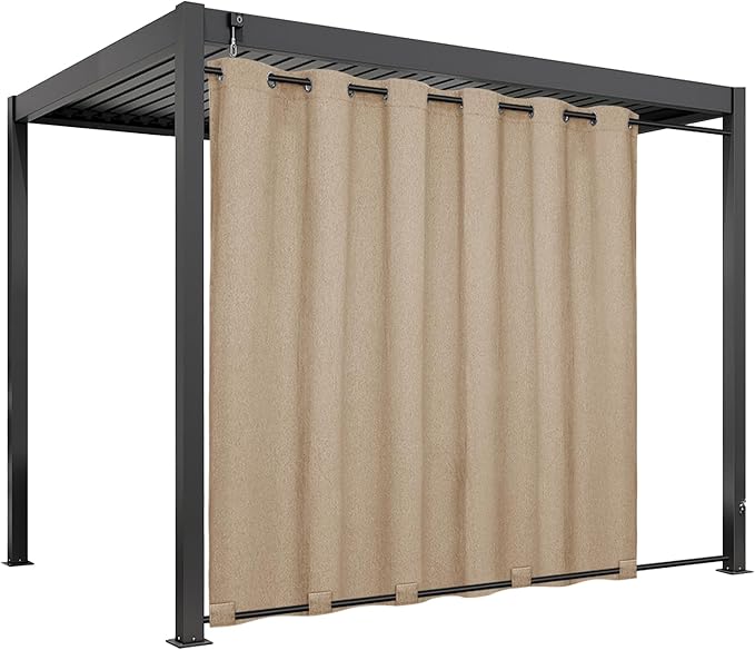 Easy-Going Linen Look Outdoor Curtains Waterproof Windproof Porch Curtains, Soft Thicken Outdoor Privacy Curtains for Patio, Gazebo, Grommet Top and Tab Bottom Drape, 1 Panel, 110x108 inch, Beige Easy-Going