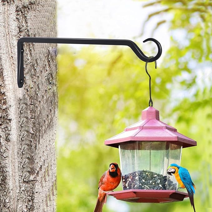 2 Pack Premium Forged Wall Hook, Sturdy Hanging Plant Bracket, Elegant Hook for Bird Feeders, Planters, Lanterns, Wind Chimes Indoor Outdoor, Upgrade Black, 12 Inch YELOKIE