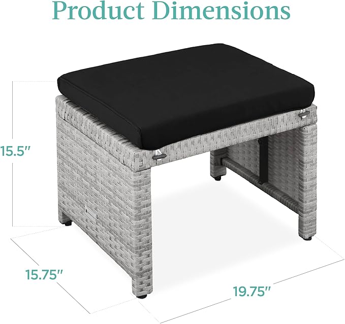 Best Choice Products Set of 2 Wicker Ottomans, Multipurpose Outdoor Furniture for Patio, Backyard, Additional Seating, Footrest, Side Table w/Removable Cushions, Steel Frame - Gray/Black BestChoiceProducts