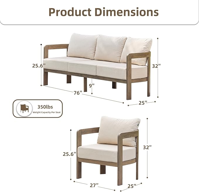 Outdoor Patio Furniture Set, Metal Patio Conversation Set with 6" Thick Cushions, Outdoor Couch and Patio Chairs Set for Backyard Porch Balcony, Beige COMLAXFIELD