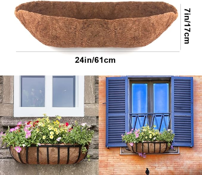 2 Pack Trough Coco Liner Fiber Replacement for Planters, 24/30/36/48 inch Half Moon Coconut Coir Planter for Window Box/Hanging Garden Vegetables Pot, Fence Flower Baskets EROCK