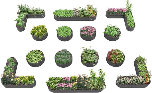 A ANLEOLIFE Set of 14, 18 Inch Tall Raised Garden Beds Kit, Heart-Shaped, Large Oval & Round Metal Planters – Ideal for Backyard Vegetables Flowers Herbs, Quartz Grey AAnleolife