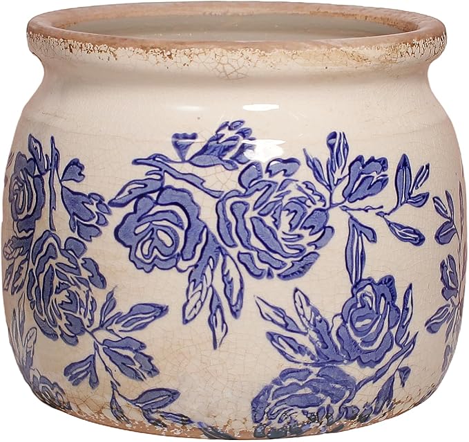 Chinoiserie Ceramic Plant Pot for Garden Decor, 6.29in Rustic Farmhouse Planter with Drainage Hole for House Plants, Blue and White Vase for Centerpiece, Kitchen & Office Decoration, Plant Lover Gifts XiaanJiaju