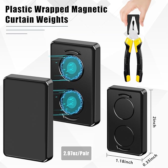 18 Pcs Outdoor Curtain Weights, Plastic Wrapped Magnetic Drapery Weights, Waterproof Heavy Duty Curtain Magnets for Heavy Wind Outside, Shower Curtain, Tablecloth, Flag (Black) Phoncoo