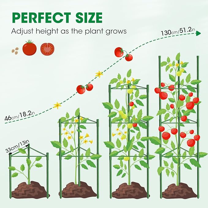 3 Pack Tomato Cages, 51.2in Tomato Plant Support Stakes Heavy-Duty, Garden Tomato Cages & Trellis for Climbing Vegetables, Tomatoes, Peppers, and Potted Plants(3) MQUPIN