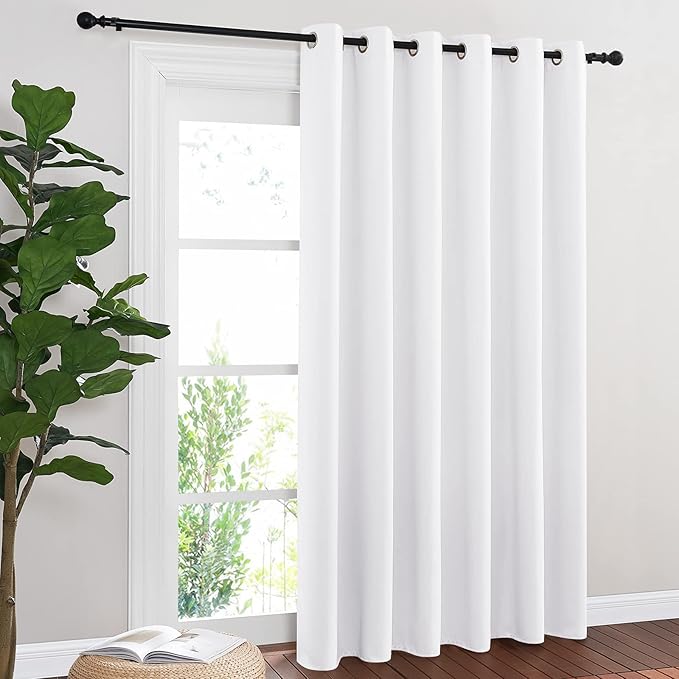 NICETOWN Sliding Door Curtain Window Treatment for Living Room, Energy Smart Thermal Insulated Extra Wide Solid Blackout Curtains/Drapes for Patio Door (Pure White, W80 x L84) NICETOWN