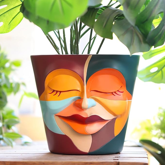 GUGUGO 8 Inch Abstract Rainbow Head Planter, Unique Face Plant Pot with Drainage, Cute Eclectic Flower Planters Pots for Indoor & Outdoor Plants, Colorful Funny Room Decor GUGUGOHOMEDECOR