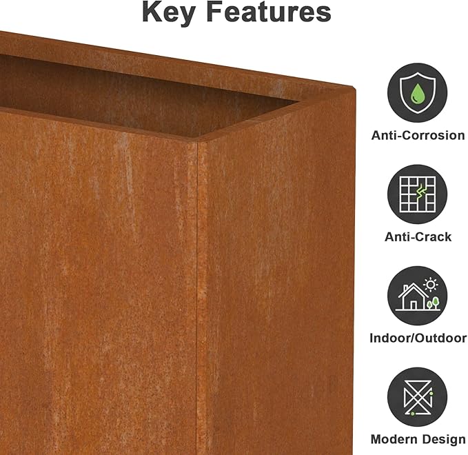 Corten Steel Planters - 24X12X24 inch Removable Insert Shelf for Garden Patio Ganeekiron