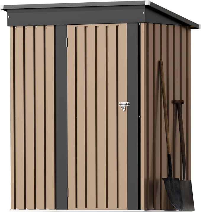 Greesum 5×3FT Outdoor Storage Shed, Metal Patio Storaged Sheds with Lockable Doors, Sheds & Outdoor Storage for Bike, Backyard, Pool and Garden, Brown BuynowfromGreesum