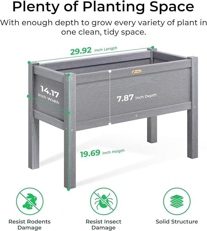 TT Nature HDPE Raised Garden Bed with Legs, Outdoor Elevated Planter Box for Vegetables, Herbs & Flowers, Weather-Resistant Raised Garden Beds for Patio, Balcony & Backyard Gardening TTNature