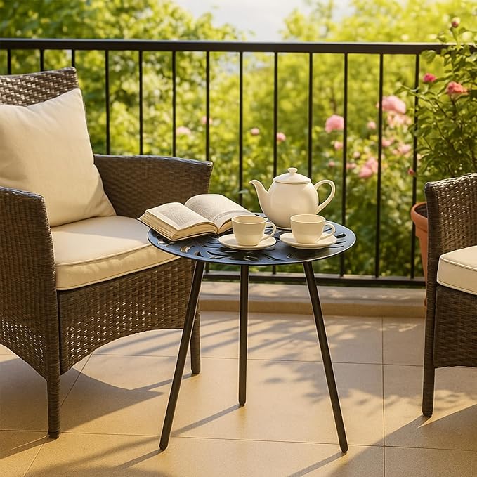 1 Pack Extra-Large Metal Outdoor Side Tables 18 Inches Outside End Table for Patio Round Accent Garden Corner Table for Small Spaces, Balcony, Porch Plant Stand Indoor PartyZealot