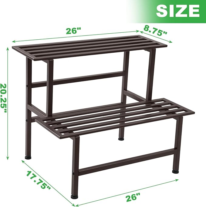 Metal Plant Stand Outdoor Plant Shelf Indoor,2 Tier Heavy Duty Ladder Plant Stands for Multiple Plants,26" L x 20.25" H x 17.75" W,Coffee Dipion