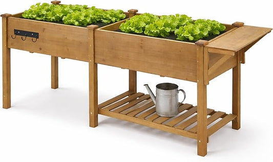 Raised Garden Bed with Legs Outdoor,Elevated Garden Box,Storage Shelf, Protective Liner for Backyard,Patio,Balcony,80x23x30in (Brown) Ketive