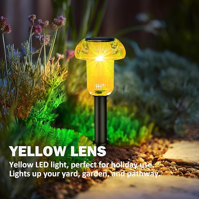 Easter Solar Pathway Lights Outdoor Decorative 4 Pack, 4 color LED Mushroom Solar Lights Outdoor Waterproof Solar Powered Decor for Yard Driveway Patio, Valentines Day Halloween Christmas Garden Decor COZYPAVILION