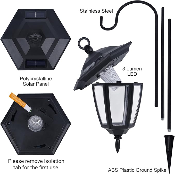 Dynaming 6 Pack Solar Hanging Lights Outdoor, Solar Powered Garden Decorative Lanterns with 6 x 38 Inch Shepherd Hooks, Waterproof Landscape Lighting for Lawn Patio Yard Pathway Driveway, Warm White Dynaming