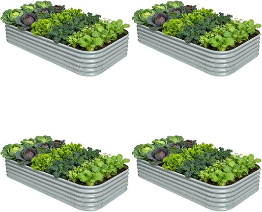 4-Pack Galvanized Raised Garden Bed 8x4x1.5 | 10x2x1.5 ft, 18" Tall Metal Planter Boxes Outdoor for Herb Vegetable, Modular Raised Flower Bed for Gardening with Zn-Al-Mg Coated - Brooklyn Grey Annoell