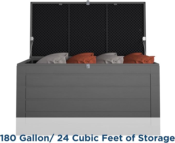 Cosco Outdoor Living 88180BGY1E Cosco Outdoor Patio Storage, Extra Large, 180 Gallons, Charcoal Deck Box, Black/Gray CoscoProducts