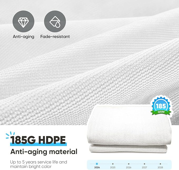Quictent 20x26ft Sun Shade Sail for Patio, 185GSM Heavy Duty Rectangular Outdoor Sunshades UV Block Outside Canopy Cover for Backyard White QUICTENT