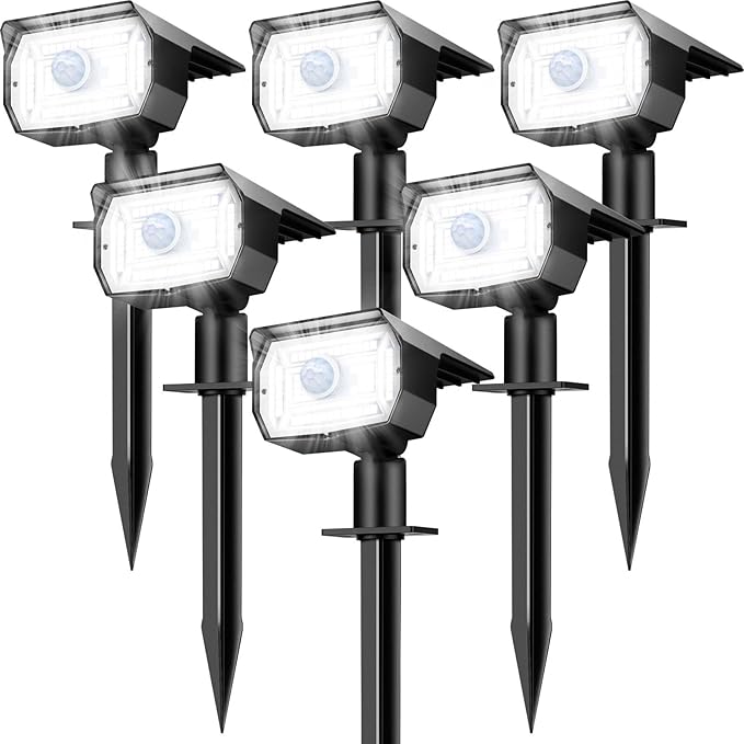 nipify 6 Pack Solar Lights Outdoor Waterproof, Motion Sensor Spot Lights 3 Modes Solar Powered Spotlights 2-in-1 Auto On/Off Landscape Lighting for Outside Yard Wall Garden, Cool White Nipify