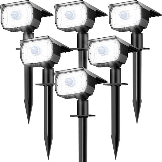 nipify 6 Pack Solar Lights Outdoor Waterproof, Motion Sensor Spot Lights 3 Modes Solar Powered Spotlights 2-in-1 Auto On/Off Landscape Lighting for Outside Yard Wall Garden, Cool White Nipify