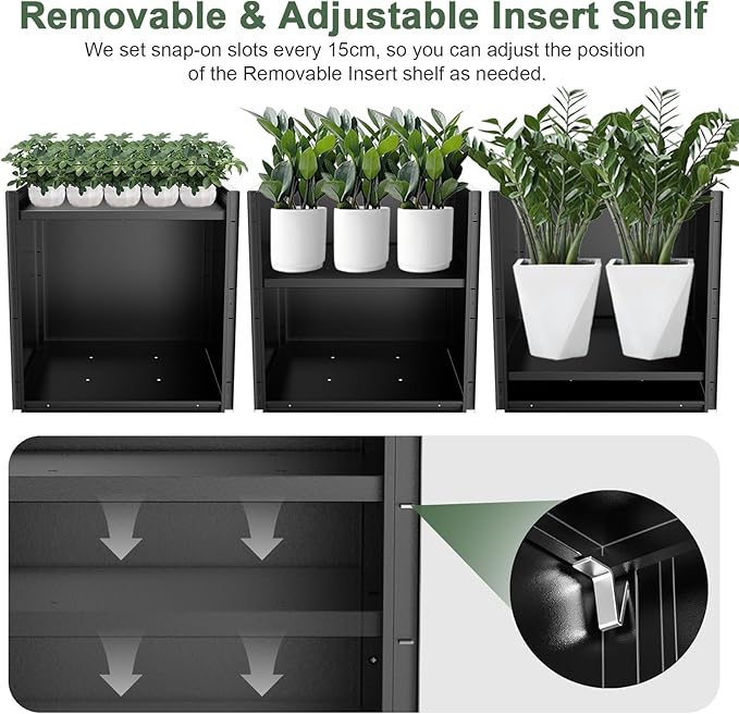 Metal Large Planter Box 20" L x 20" W x 20" H, Heavy Duty Tall Rectangle Outdoor Planter Box with Removable Insert Shelves for Porch, Garden, Patio, Yard (Black) Baotree