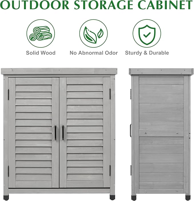 Outdoor Storage Cabinet & Potting Bench Table with Metal Top, Wooden Patio Furniture, Garden Workstation (Accent Grey, 36x31x17in) OutdoorFurniture