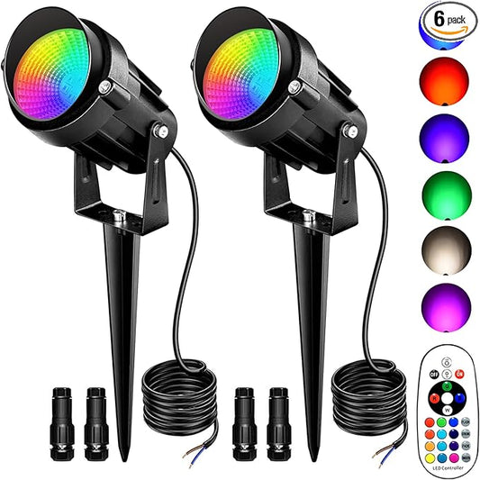 Low Voltage Landscape Lighting,12V-24V RGBW Color Changing Landscape Lights IP67 Waterproof Landscape Spotlights for Garden Yard Holiday Halloween Christmas Decor (2 Pack) Rootora