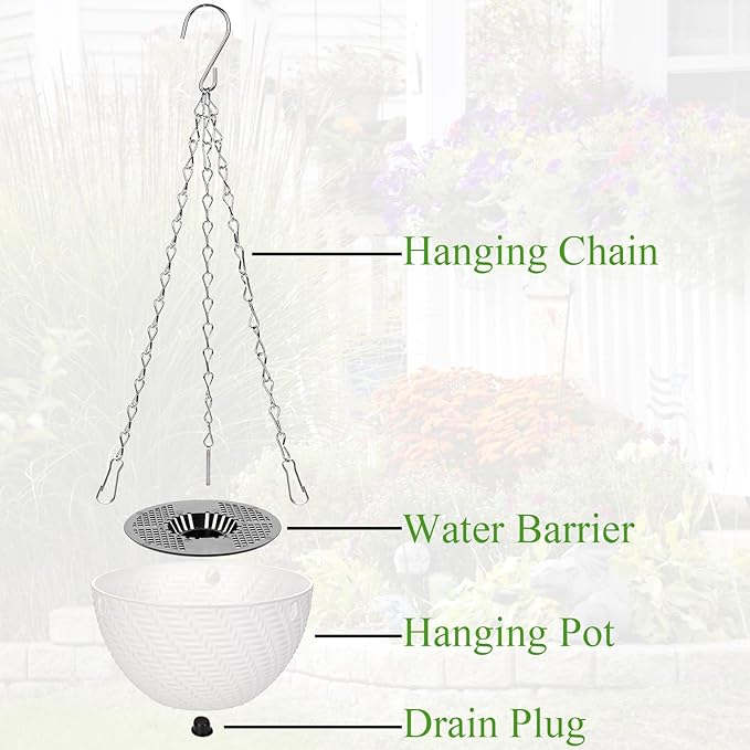 Foraineam 10 Pieces 6 Inch Hanging Planters, Garden Self-Watering Flower Plant Pot Container, Mini Succulent Planter Pots with Hanging Chain Foraineam