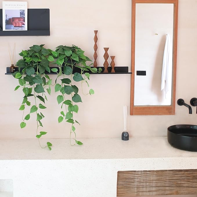 alyptus Fake Pothos Hanging Plants – 33" Set of 2 Faux Ivy Vines with Pots Realistic Silk Devil’s Ivy for Indoor Décor Low Maintenance Artificial House Plants for Home Bathroom or Office - Green ALYPTUS