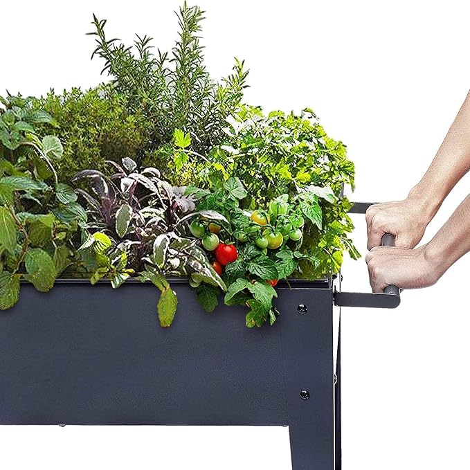 31.5" Tall Raised Garden Bed with Wheels, Extra 15.7" W Planter Box (400 lbs Loads) with Storage Shelf & Handle,Heavy Duty Metal Garden Planter for Vegetables, Herbs & Flowers, Patio & Balcony FOYUEE