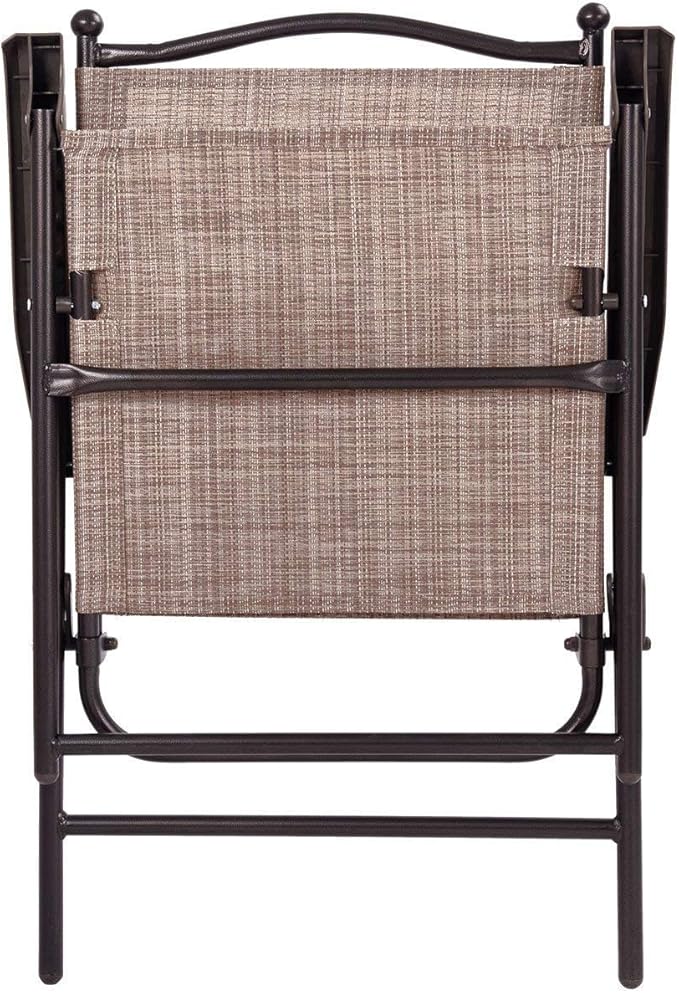 Giantex Set of 2 Patio Folding Chairs, Outdoor Patio Dining Chairs w/Armrest, Sling Back, Metal Frame, Outside Use for Lawn Camping Garden Pool Beach Yard Lounge, No Assembly, Brown Giantex