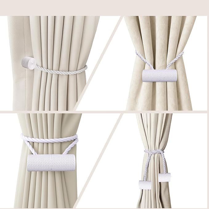 Hion Magnetic Curtain Tiebacks White 4 Pack, Curtain Tiebacks Buckles Holdbacks Holders Hooks Clip for Home Bedroom Office Hion