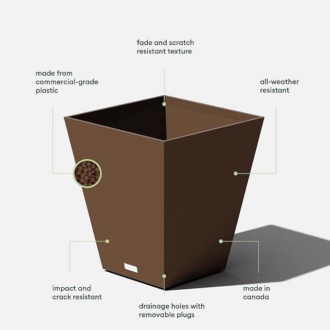 Veradek Pure Series Nobleton Plastic Planter - Large Pots for Indoor or Outdoor Porch/Patio | Durable All-Weather Use with Drainage Holes | Modern Planter Décor for Flowers, Shrubs, Trees VeradekOutdoor