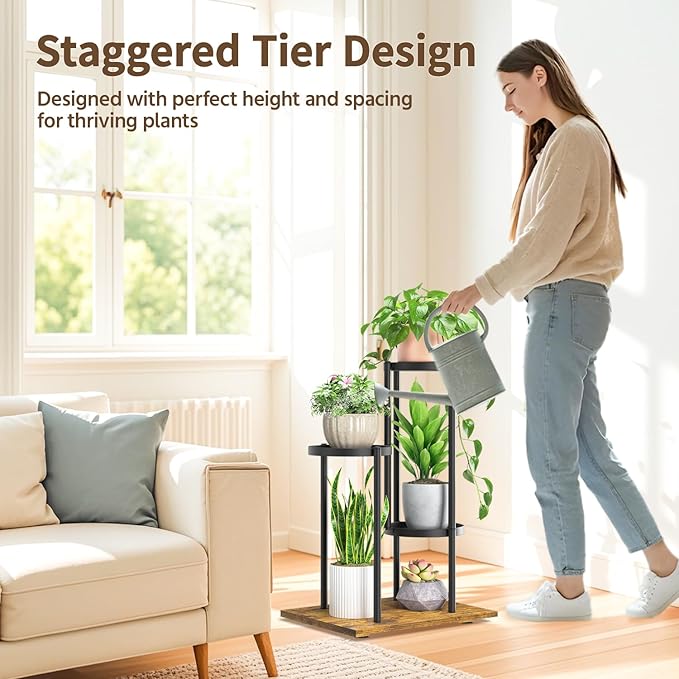 LASZOLA Black 3 Tier Plant Stand Indoor Heavy Duty Metal Planter Flower Holder Rack, Multi Modern Narrow Organizer, Floor Vertical Tower, Spiral Sturdy Decorate for House Bathroom Office Living Room LASZOLA
