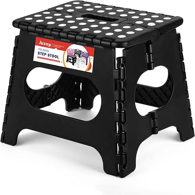 ACSTEP Folding Step Stool 11 Inch, Sturdy Plastic Foldable Step Stool for Kids & Adults, Non Slip Lightweight Collapsible Foot Stools Holds 300 lbs, Ideal for Kitchen, Bathroom, Bedroom, Outdoor ACSTEP