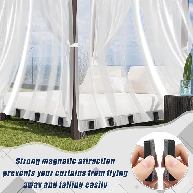 18 Pcs Outdoor Curtain Weights, Plastic Wrapped Magnetic Drapery Weights, Waterproof Heavy Duty Curtain Magnets for Heavy Wind Outside, Shower Curtain, Tablecloth, Flag (Black) Phoncoo