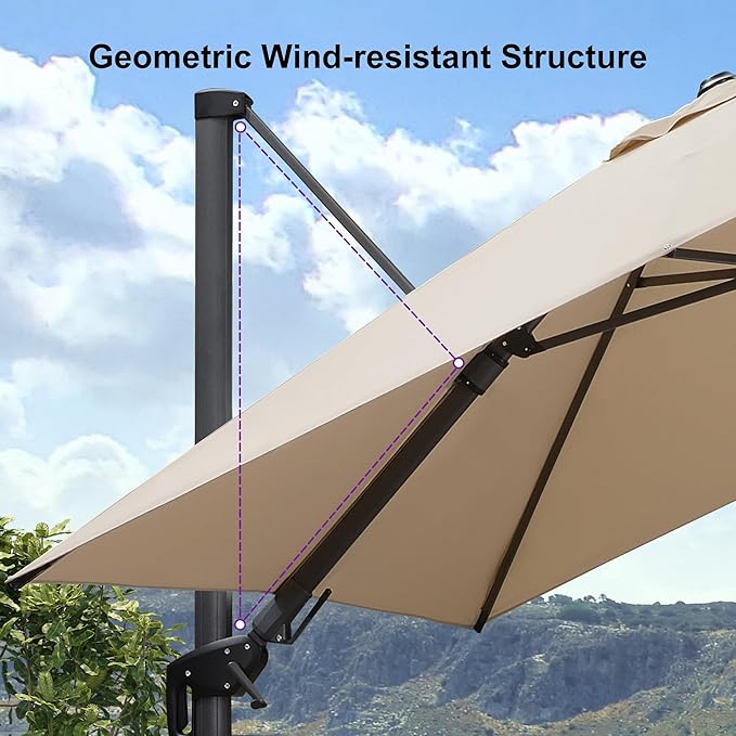 PURPLE LEAF 8.8' X 8.8' Left-right Tilt Patio Umbrella Outdoor Cantilever Swivel Square Umbrella with Tilt Aluminum Offset Umbrella with 360-degree Rotation for Garden Deck Pool Patio Beige PURPLELEAF