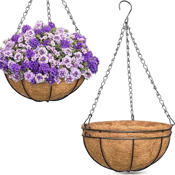 ZeeDix 3 Pack 16 Inch Large Hanging Baskets for Plants Outdoor with Coconut Liners Replacement, Hanging planters Baskets with Natural Coco Liner for Outdoor Indoor Planters Flowers Vegetables ZeeDix