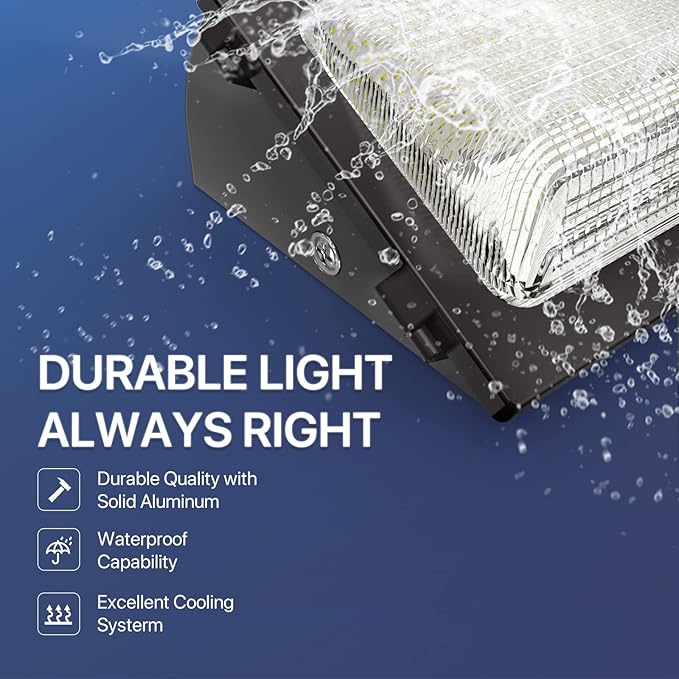 HYPERLITE LED Wall Pack Light 120W with Dusk to Dawn Photocell and Glass Lens LED Security Flood Commercial and Industrial Outdoor LED Wall Lights Out Door for House Warehouses UL Listed HYPERLITE