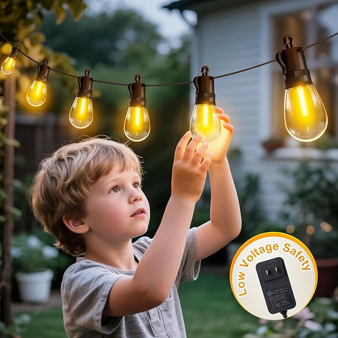 Outdoor String Lights Patio LED Light Outside - 30M 28+2 S14 LED 100ft Porch Lighting IP65 Waterproof Rootora