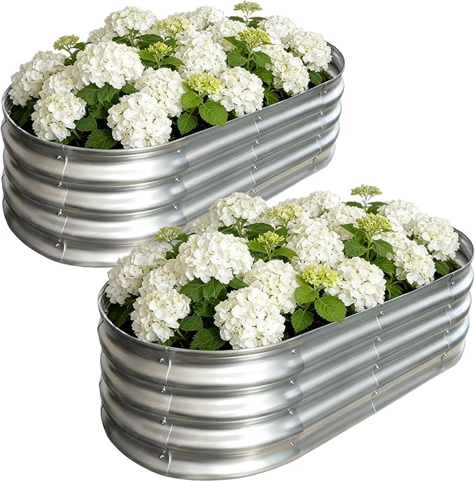 Galvanized Raised Garden Bed Outdoor, Large Raised Bed for Gardening, 2Pcs 4x2x1ft Oval Metal Planter Box for Vegetables, Fruits, Flowers, Silver VivaGarden