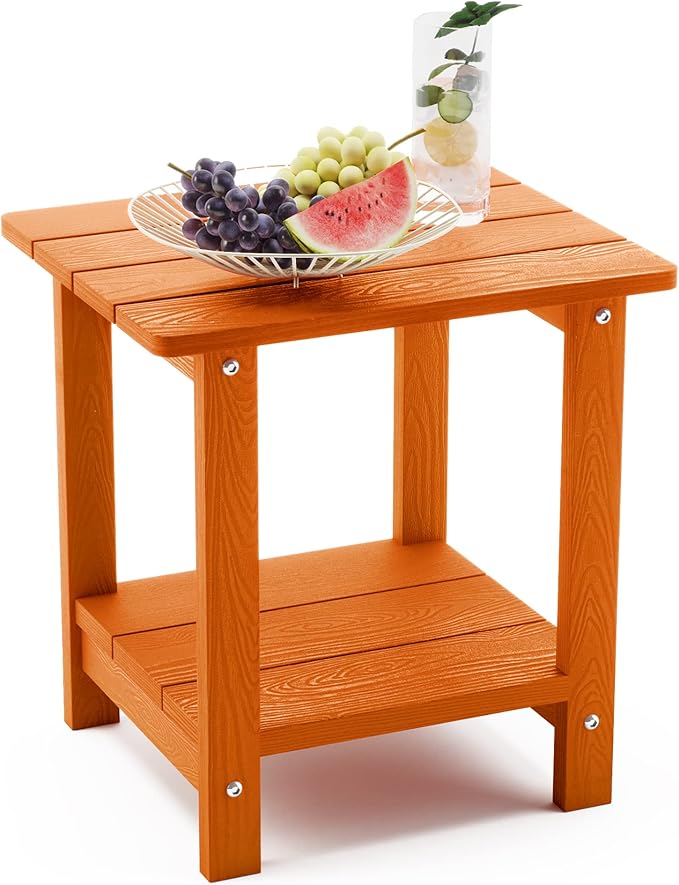 LUE BONA Adirondack Outdoor Side Table, 2-Tier Orange HDPS Patio End Table Weather Resistant, Morden Side Table for Patio, Pool, Porch LUEBONA