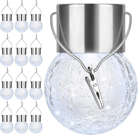 12Pack Outdoor Hanging Solar Lights - Solar Powered Crackle Glass Ball Lights Waterproof Tree Hanging Outdoor Globe Lights with Hook for Garden Balcony Patio Christmas Party Decoration, Daylight White BestChoiceforYourLife