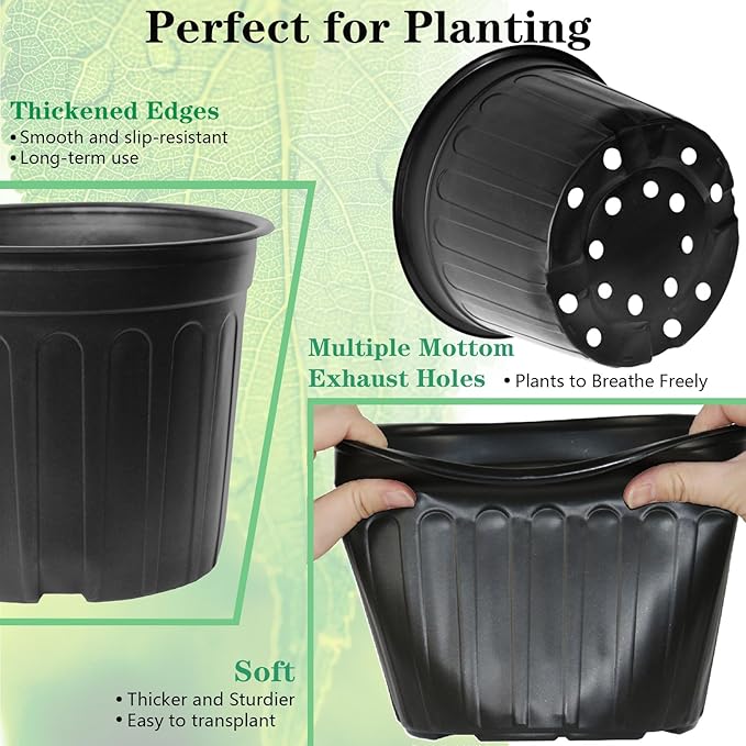 72-Pack 2/2.5/3 Gallon Flexible Plastic Plant Pots, Thickened Soft Seed Starting Container for Indoor Outdoor Plants, Seedlings, Vegetables, Succulents and Cuttings Niiiice