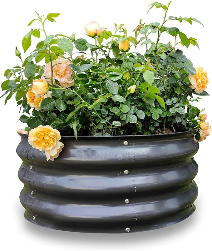 GARDMAX 2x2x1FT Galvanized Round Raised Garden Bed Kit, Metal Planter Boxes Outdoor with Easy Assembly, Large Garden Bed for Vegetables, Fruits, Flower, Herbs Milk White ChooseGardmaxforbetterlife