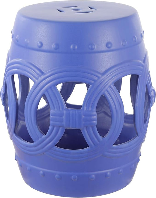 JONATHAN Y TBL1022D Lucky Coins 16" Chinese Ceramic Drum Indoor/Outdoor Garden Stool Bohemian, Coastal, Cottage, French Country, Traditional, for Living Room, Garden Room, Patio, Matte Blue JONATHANY