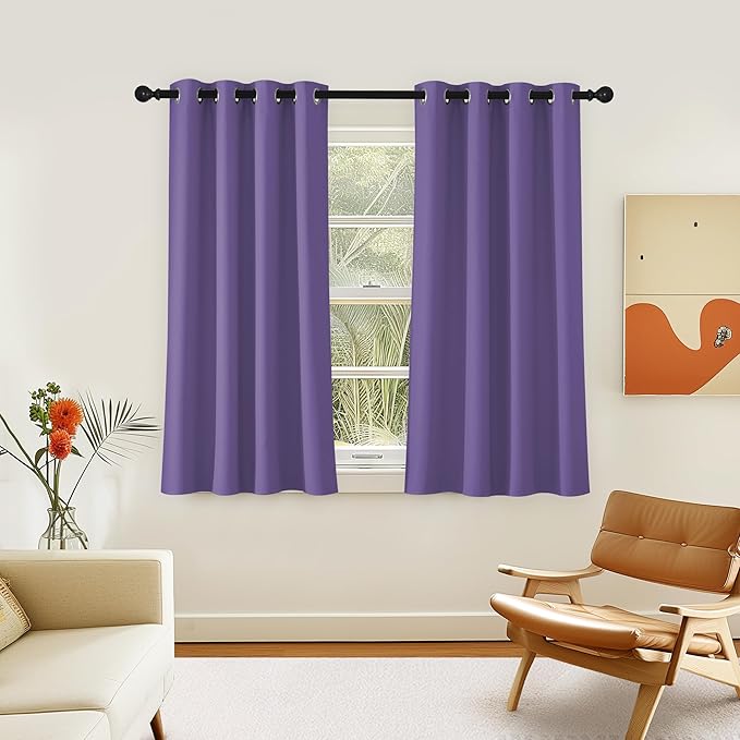 NICETOWN Room Darkening Short Curtain 54 inches Long for Living Room, Grommet Sound Reducing Thermal Insulated Curtains for Bedroom Nursery Window, 46W x 54L, 1 Piece, Lilac Purple NICETOWN