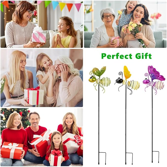 Garden Decor for Outside,3 Pcs Luminous Insect Garden Decorative Stakes,Glow in The Dark Bee Lights Metal Yard Art,Waterproof Outdoor Spring Lawn Patio Pathway Decoration for Mom,Women,Grandma SATHGA