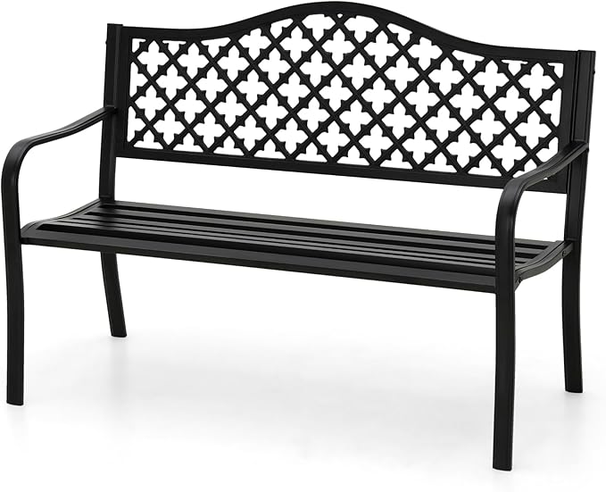 MFSTUDIO 50" Black Outdoor Metal Garden Bench, Cast Iron Frame Patio Furniture with E-Coating, Perfect for Porch and Yard MFSTUDIO